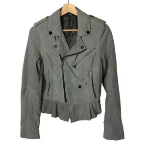 William Rast Light Gray Leather Moto Jacket S